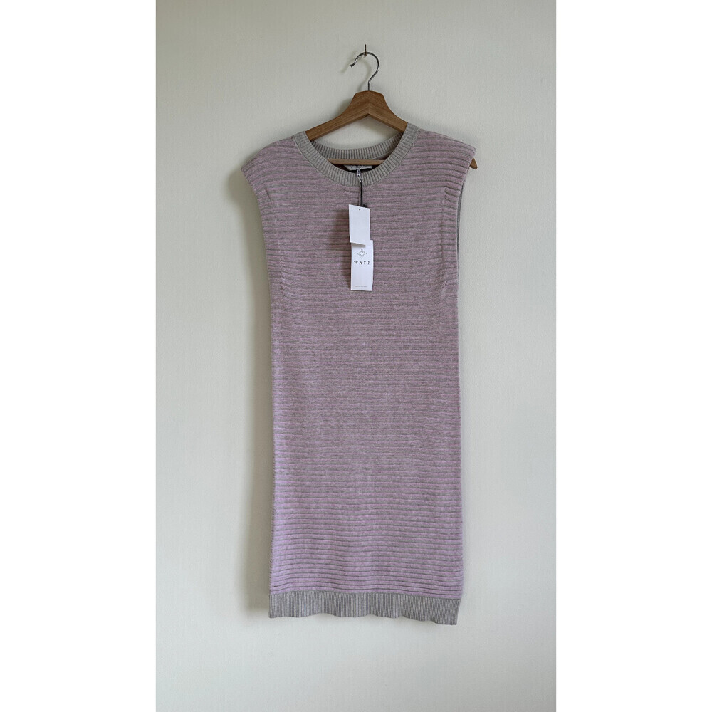 WAYF Women's Knit Dress With Shoulder Pads Sleeveless Midi In Pink Stripe Size S